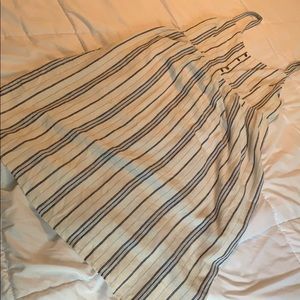 Navy/light blue stripes on linen white midi dress